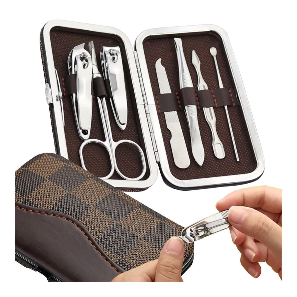Manikyrkits med 7 verktyg i fodral