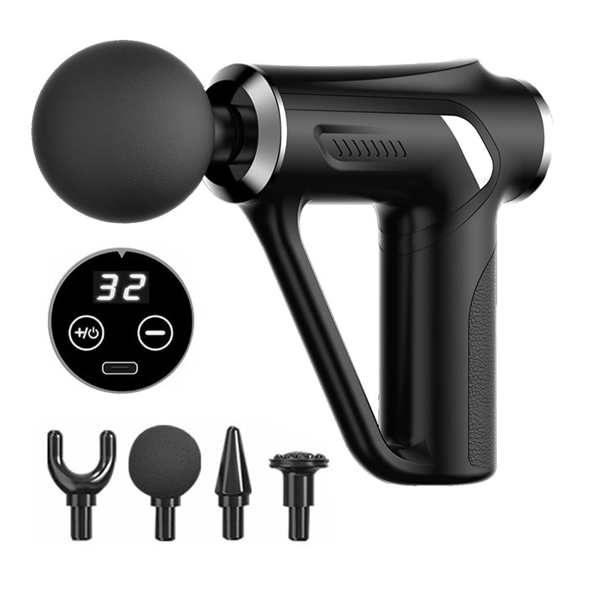 Massagepistol med 4 munstycken, 32 nivåer