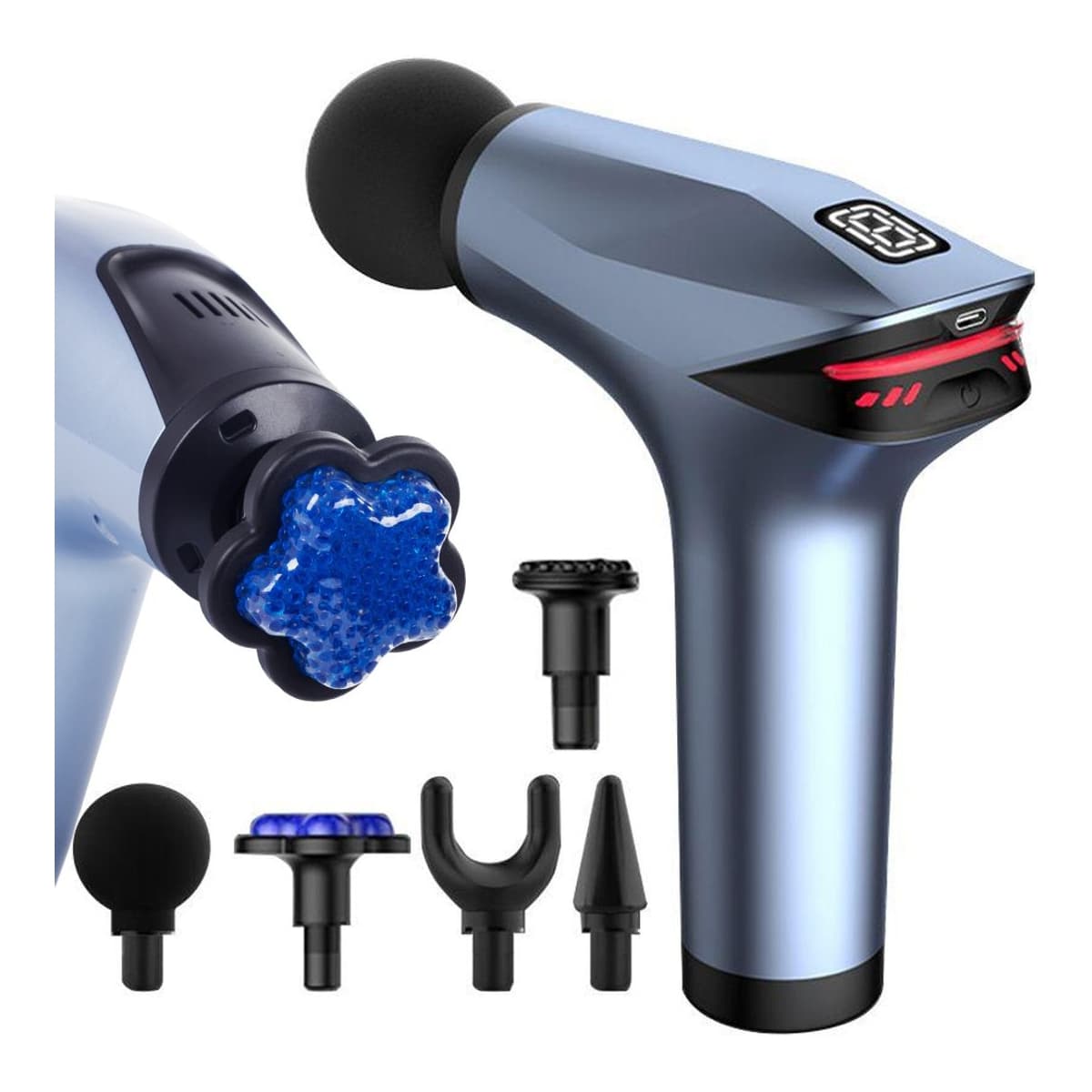 Massagepistol med 5 munstycken och 8 intensitet