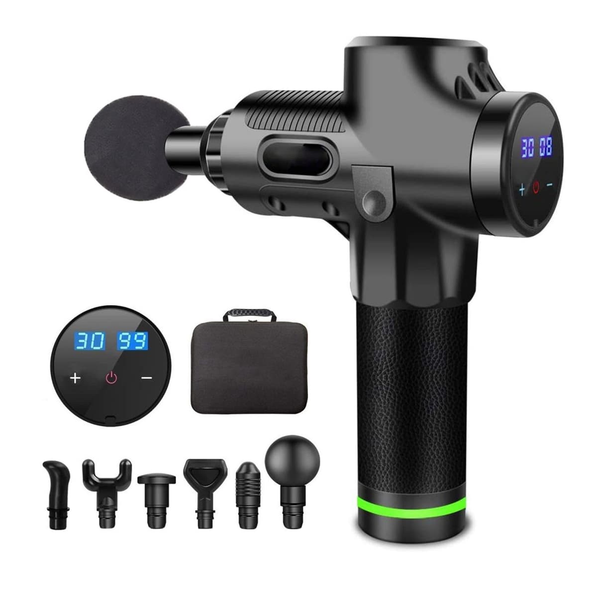 Massagepistol med 6 munstycken, LCD-display