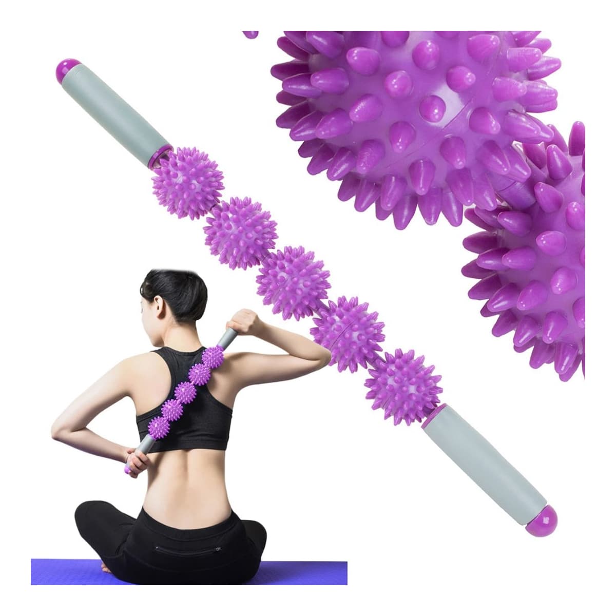 Massagerulle med 5 roterande bollar, 52 cm