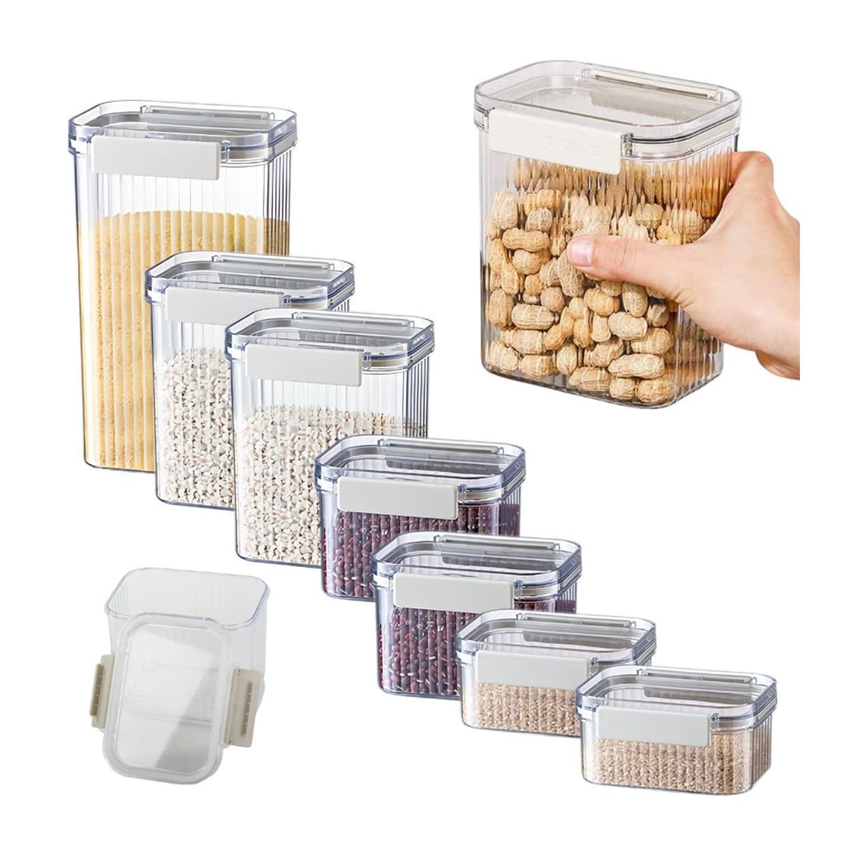 Matförvaringsburkar med tätning, 7 delar