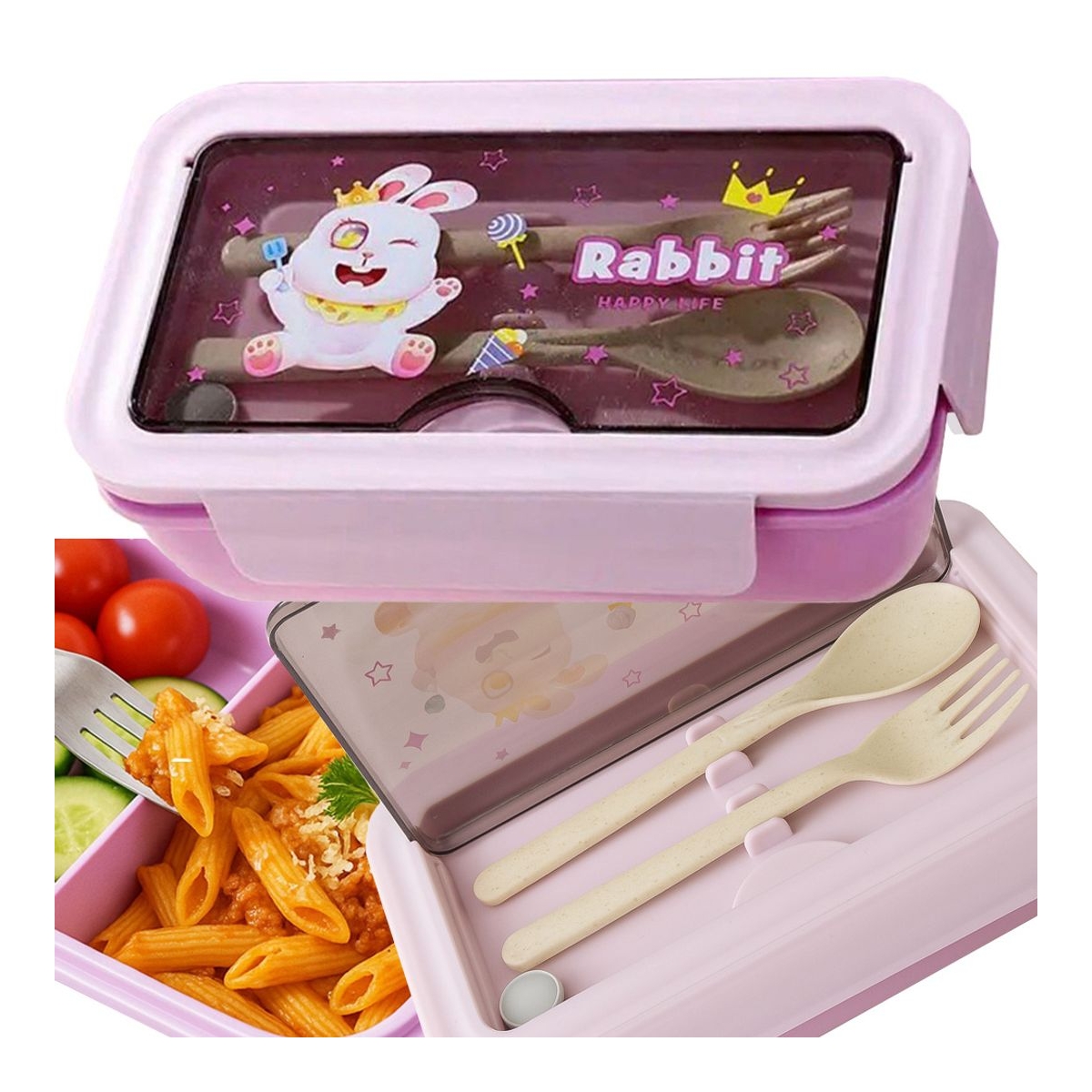 Matlåda med 2 fack och bestick, 1 liter