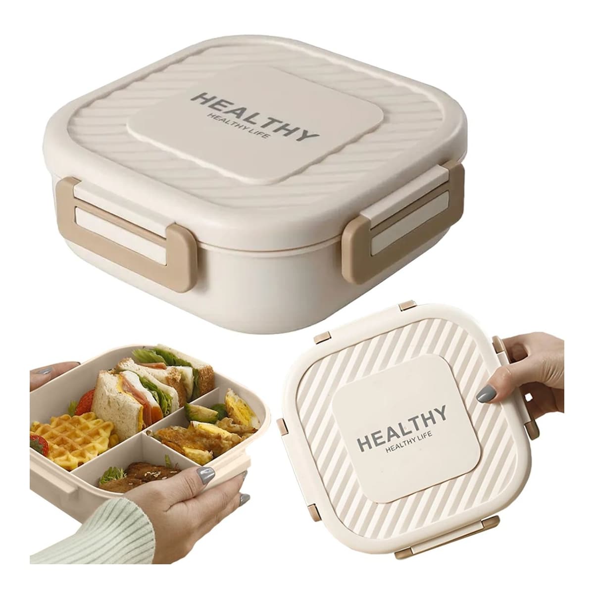 Matlåda med 3 fack och bestick, 19 cm