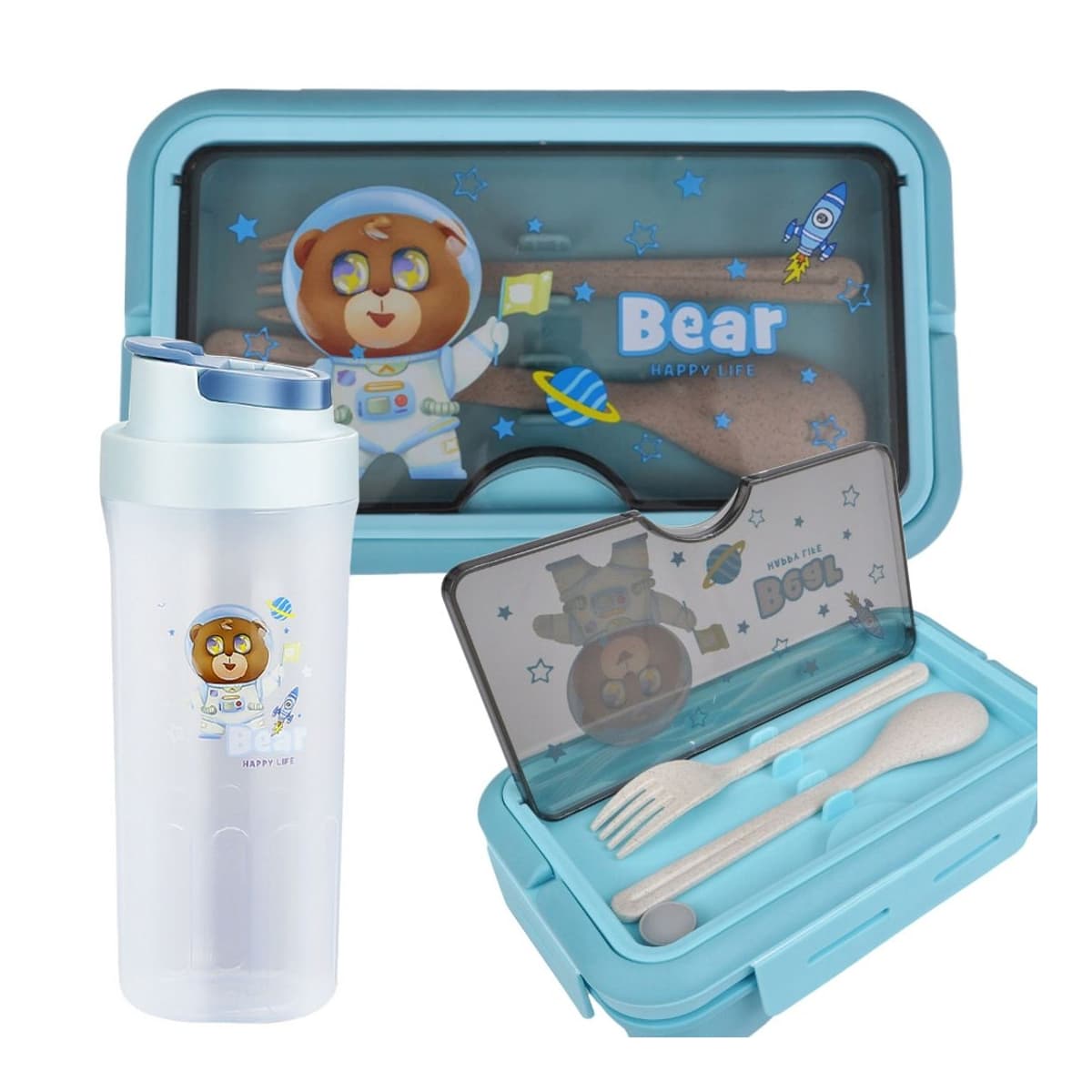 Matlådeset med vattenflaska 500ml och bestick