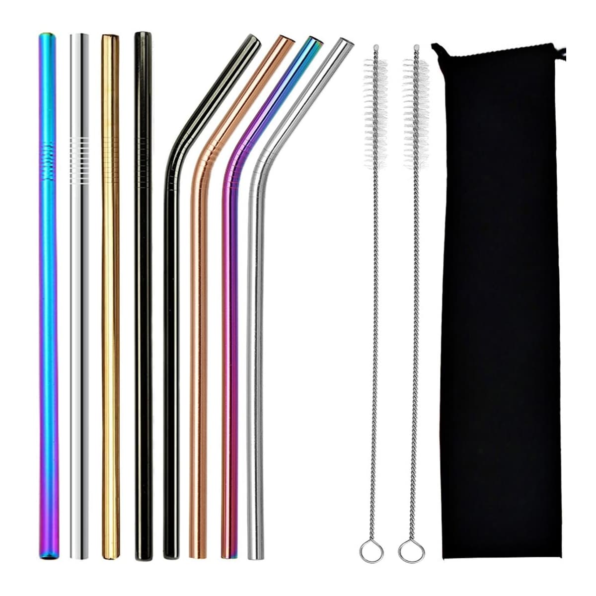 Metallsugrör i rostfritt stål, 8 st med rengörare