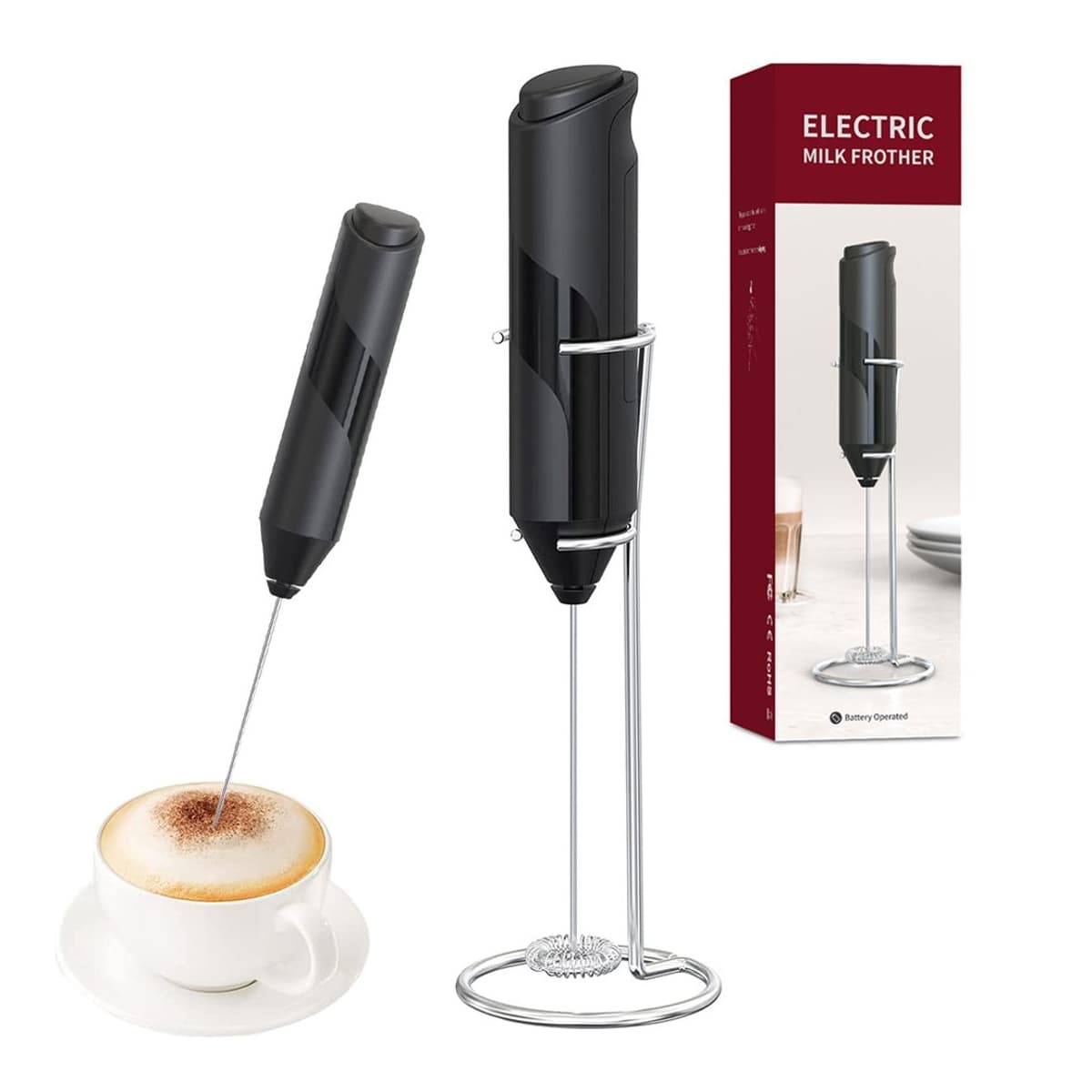 Mjölkskummare med stativ, batteridriven