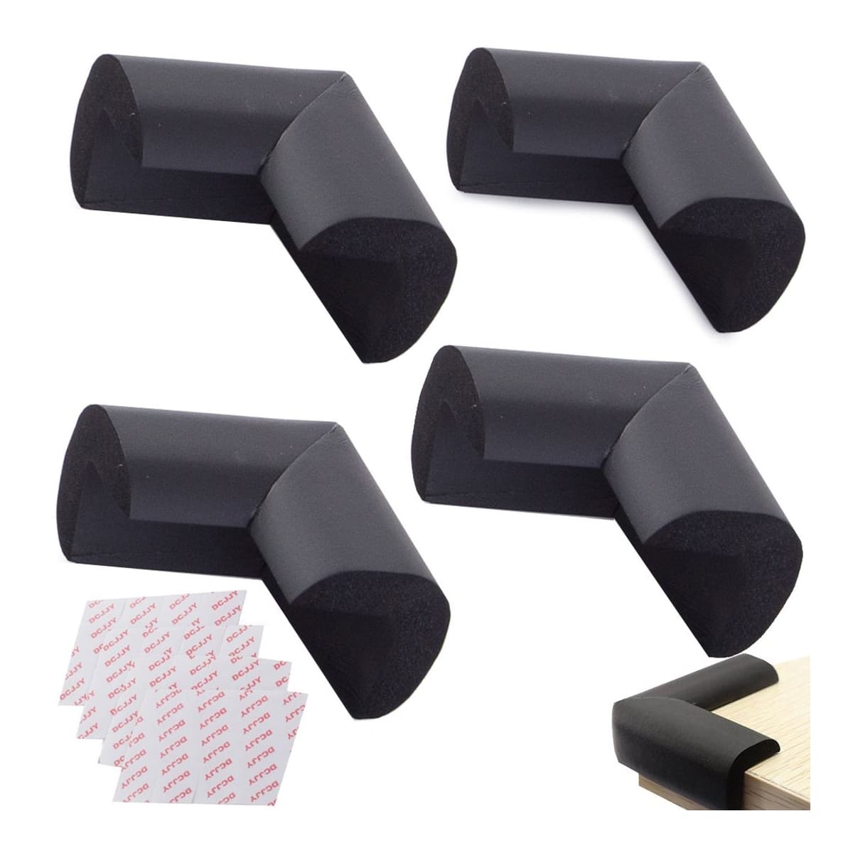 Möbelhörnskydd, svarta, 4-pack