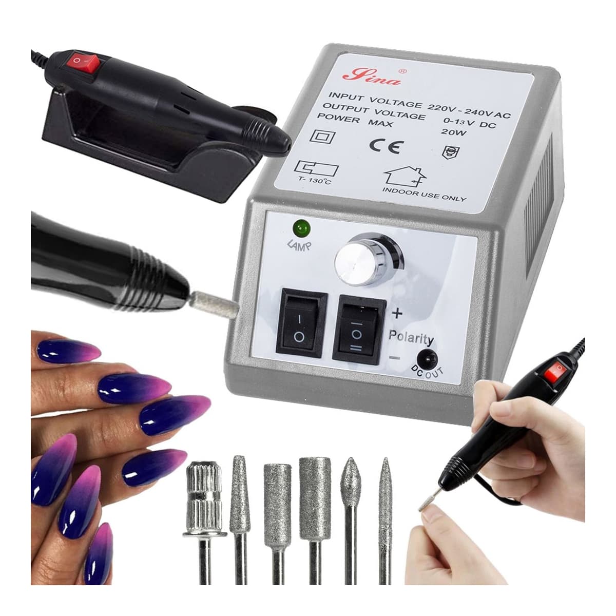 Nagelborr 20 000 rpm med 6 borrar