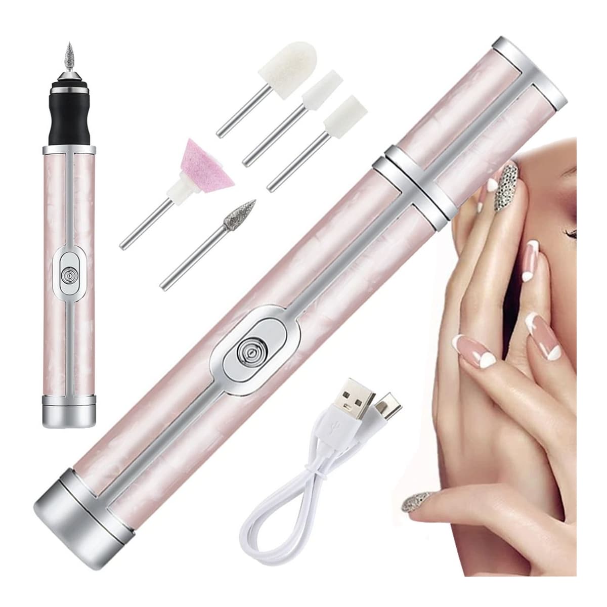 Nagelfräs elektrisk, USB-laddbar, 5 munstycken