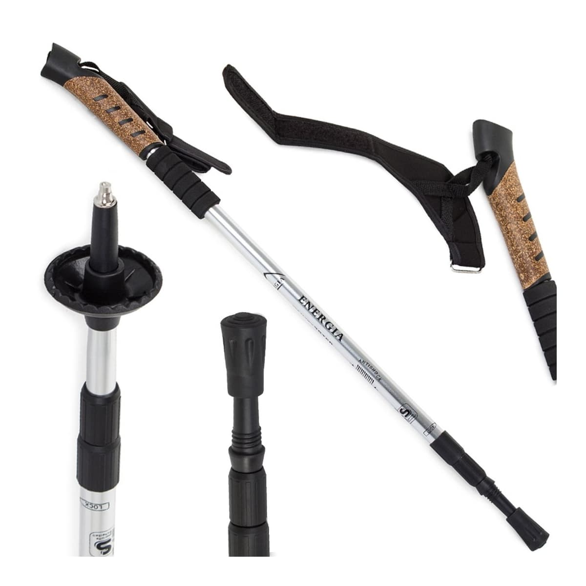 Nordic walking-stav med kork, 64-135 cm