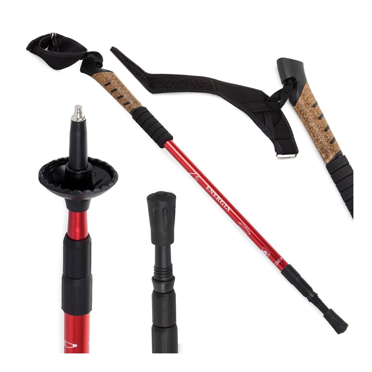 Nordic walking-stav med korkgrepp, 64-135 cm