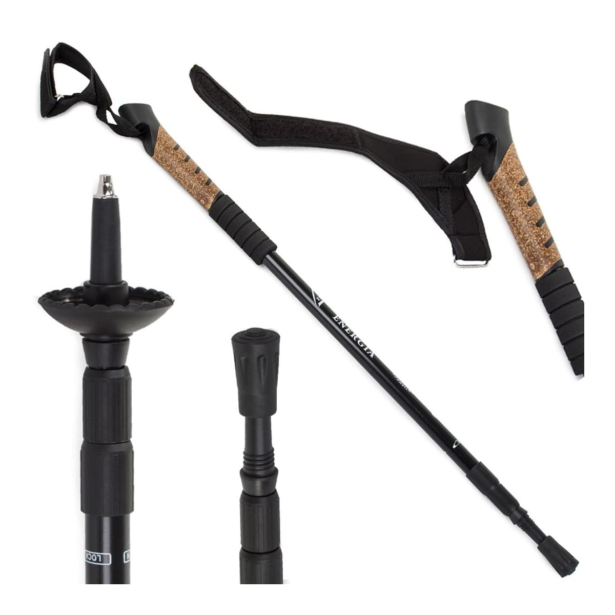 Nordisk gångstav med korkhandtag, 64-135 cm