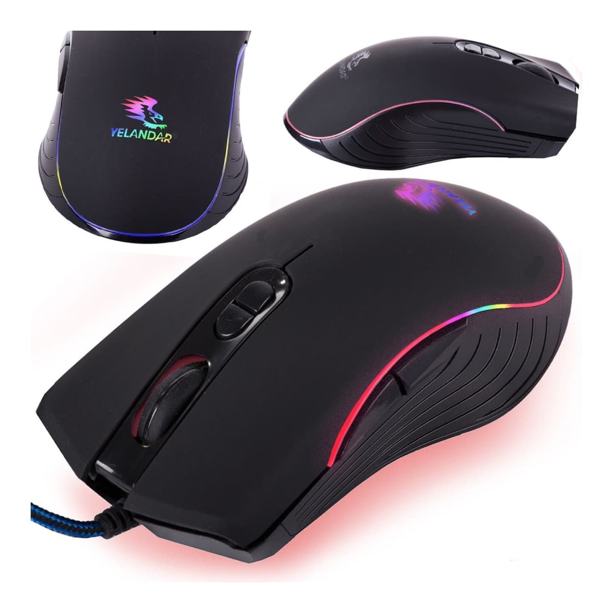 Optisk gamingmus med RGB, 6000 DPI, 170 cm kabel