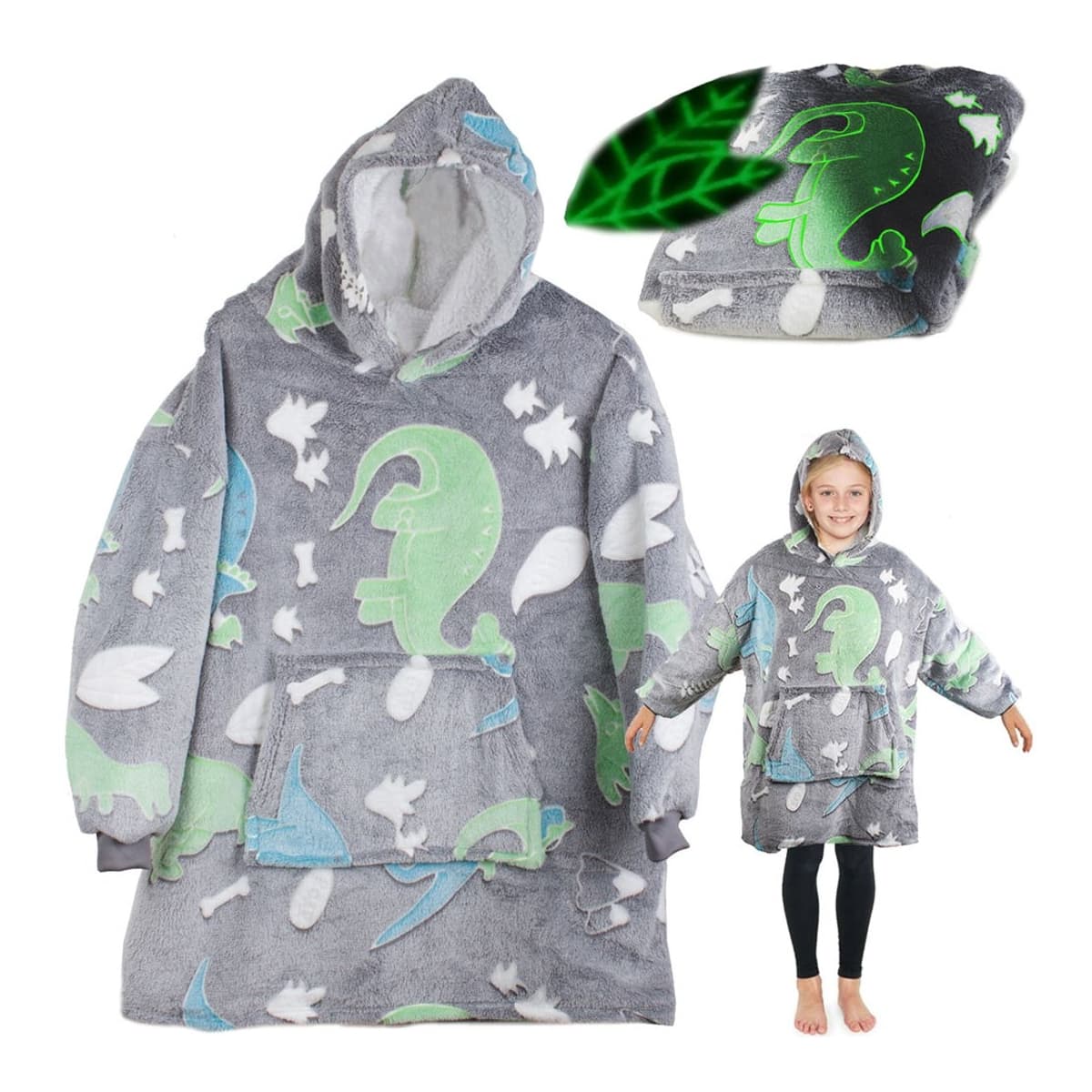 Oversized-tröja, lysande dinosaurier, 75 cm