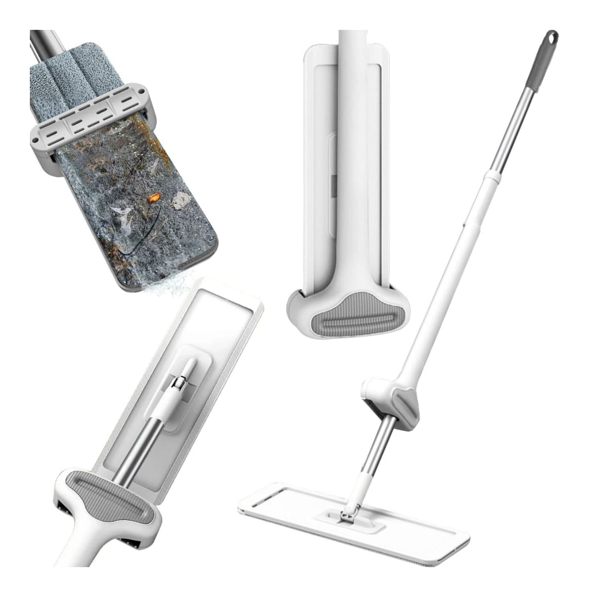 Platt mopp med handpress, 125 cm, mikrofiberpad