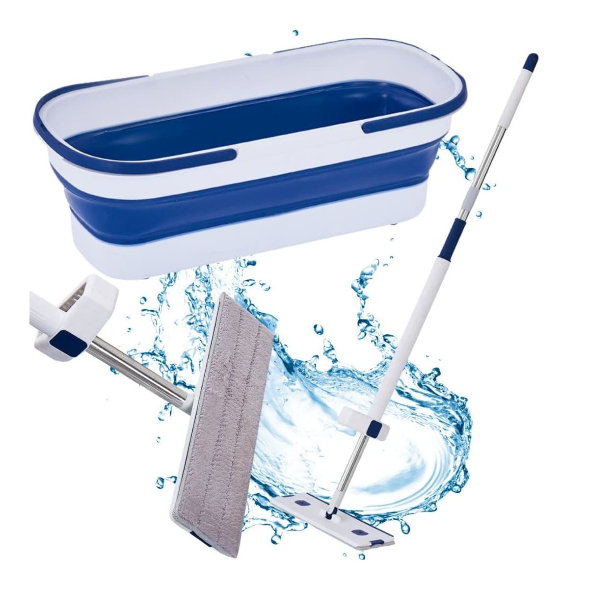 Platt mopp med vridare och hopfällbar hink