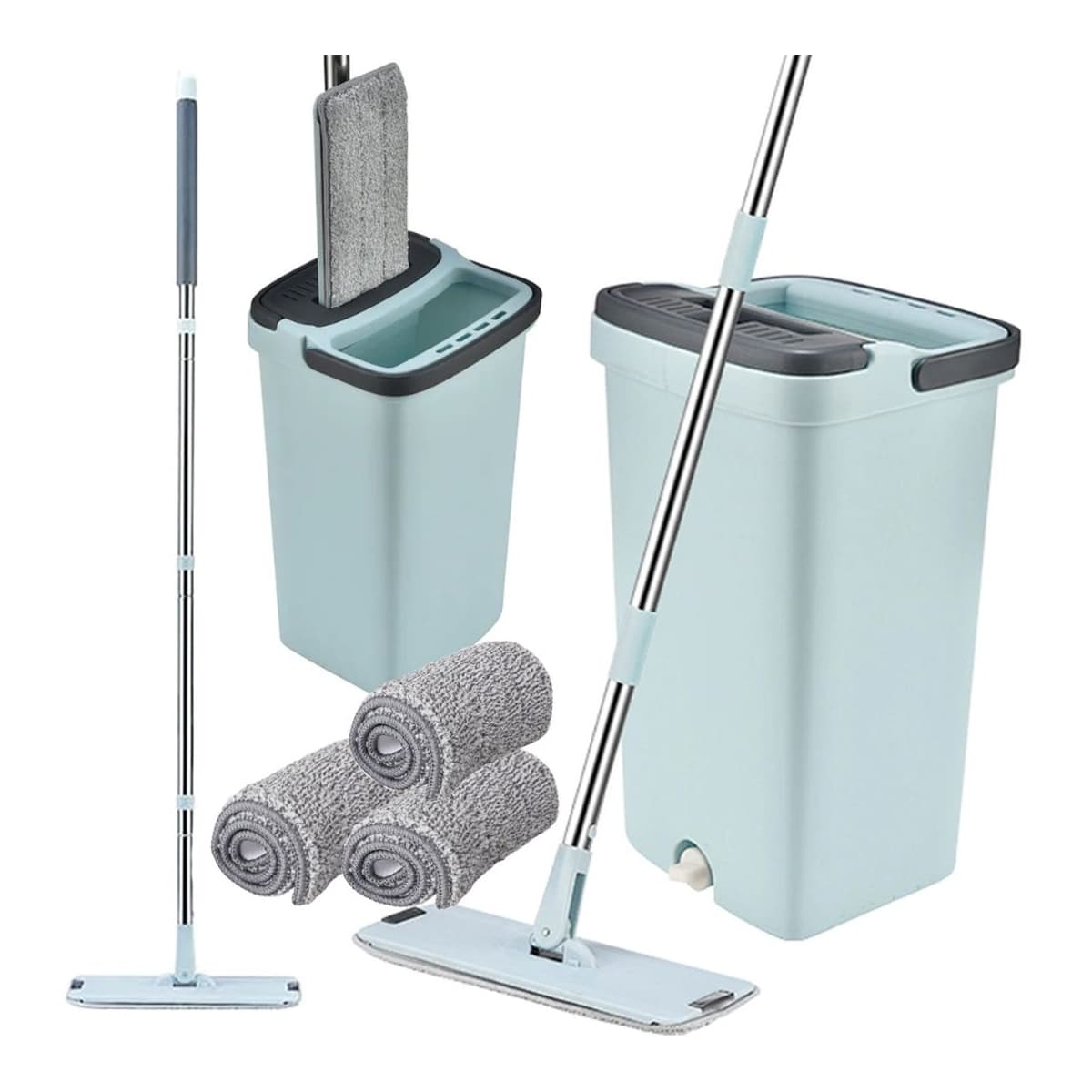 Plattmopp med tvåkammarskål och 3 dynor