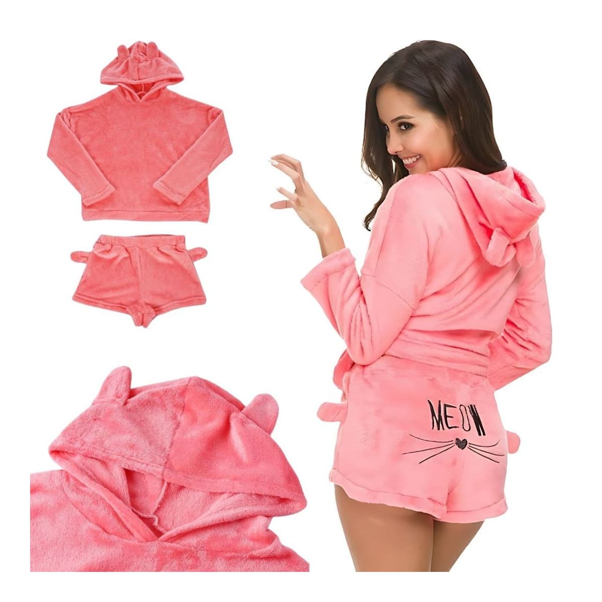 Pyjamas med luva, mjuk fleece, storlek M