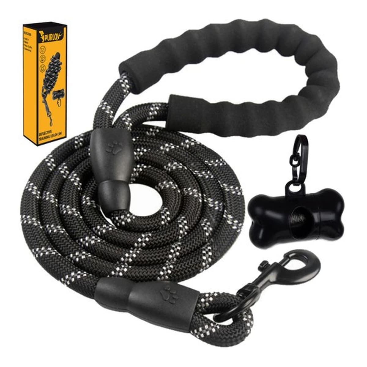 Reflekterande hundkoppel, tjockt rep, 3 m