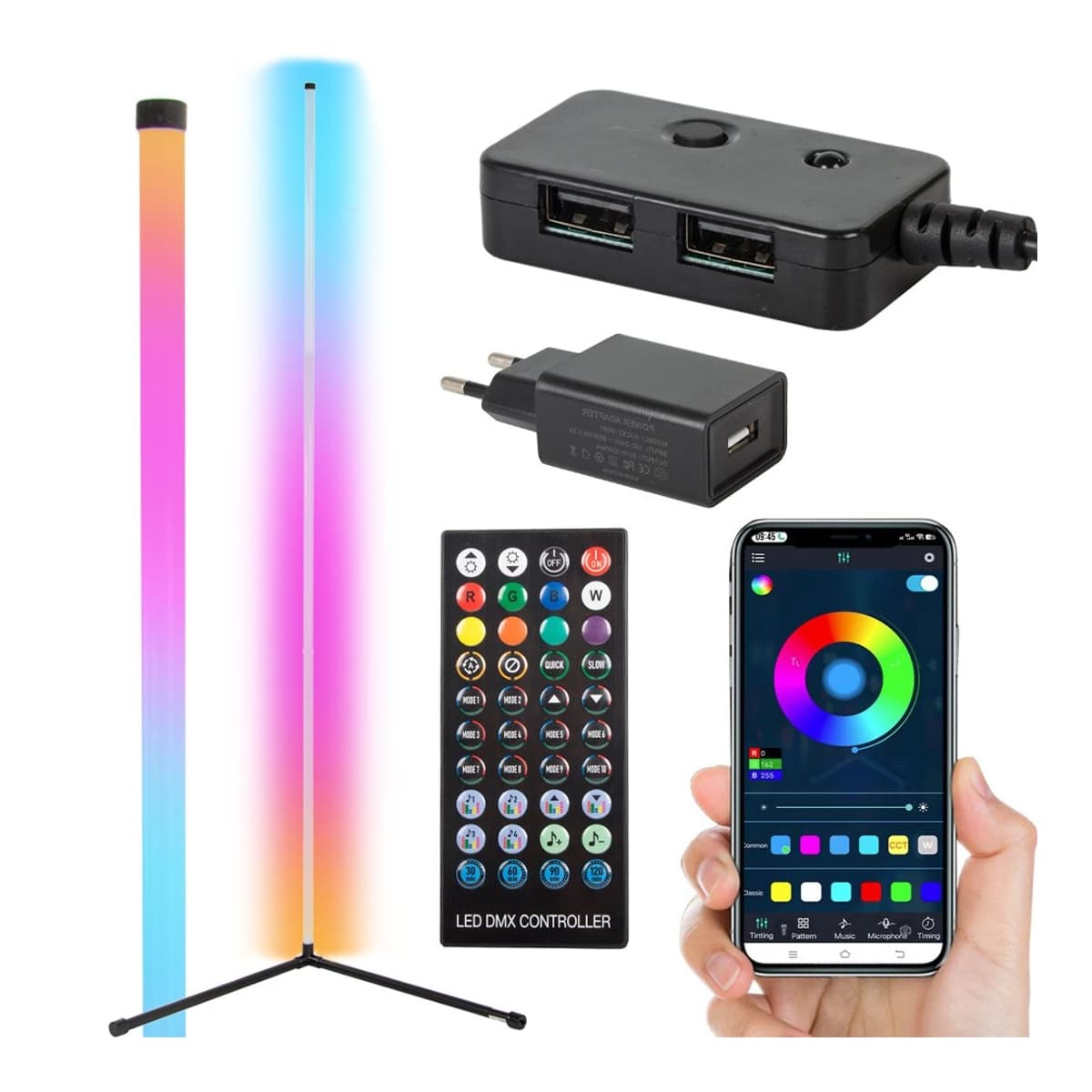 RGB LED-golvlampa, hörn, 150 cm