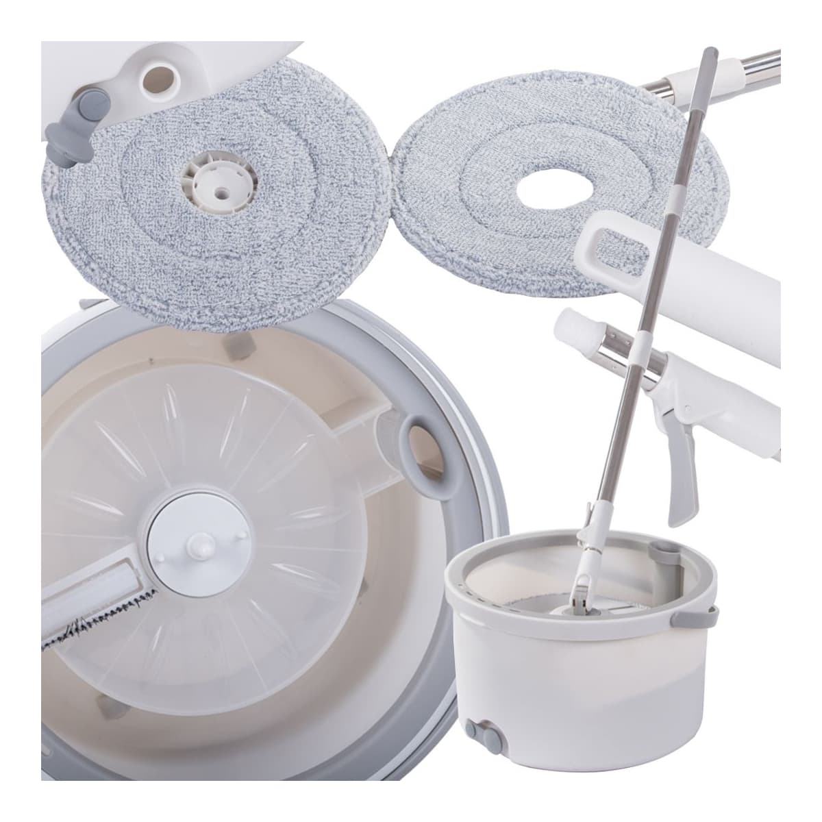 Roterande mopp 360° med hink, 2 mikrofiberdynor