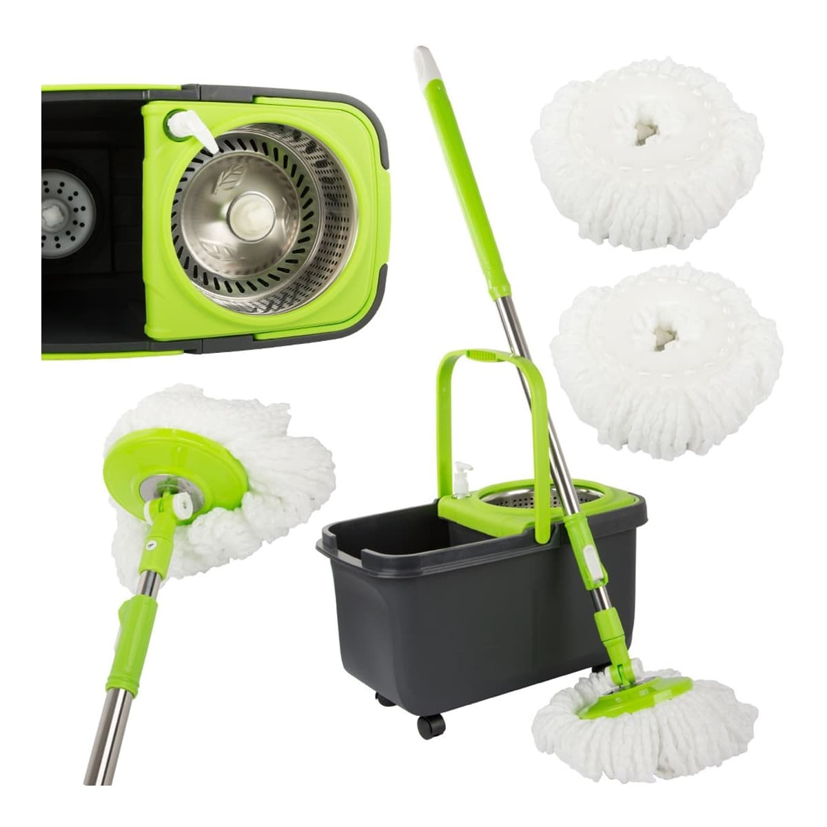 Roterande moppset med hink, 2 mikrofiberdynor