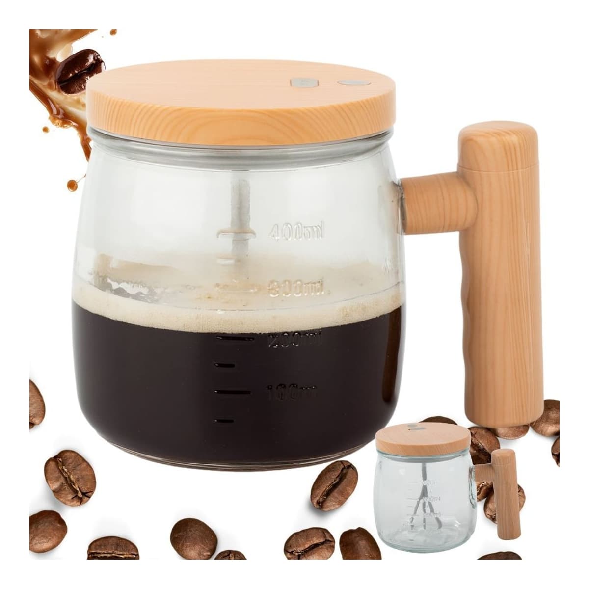 Självomrörande mugg med batteri, glas, 400 ml