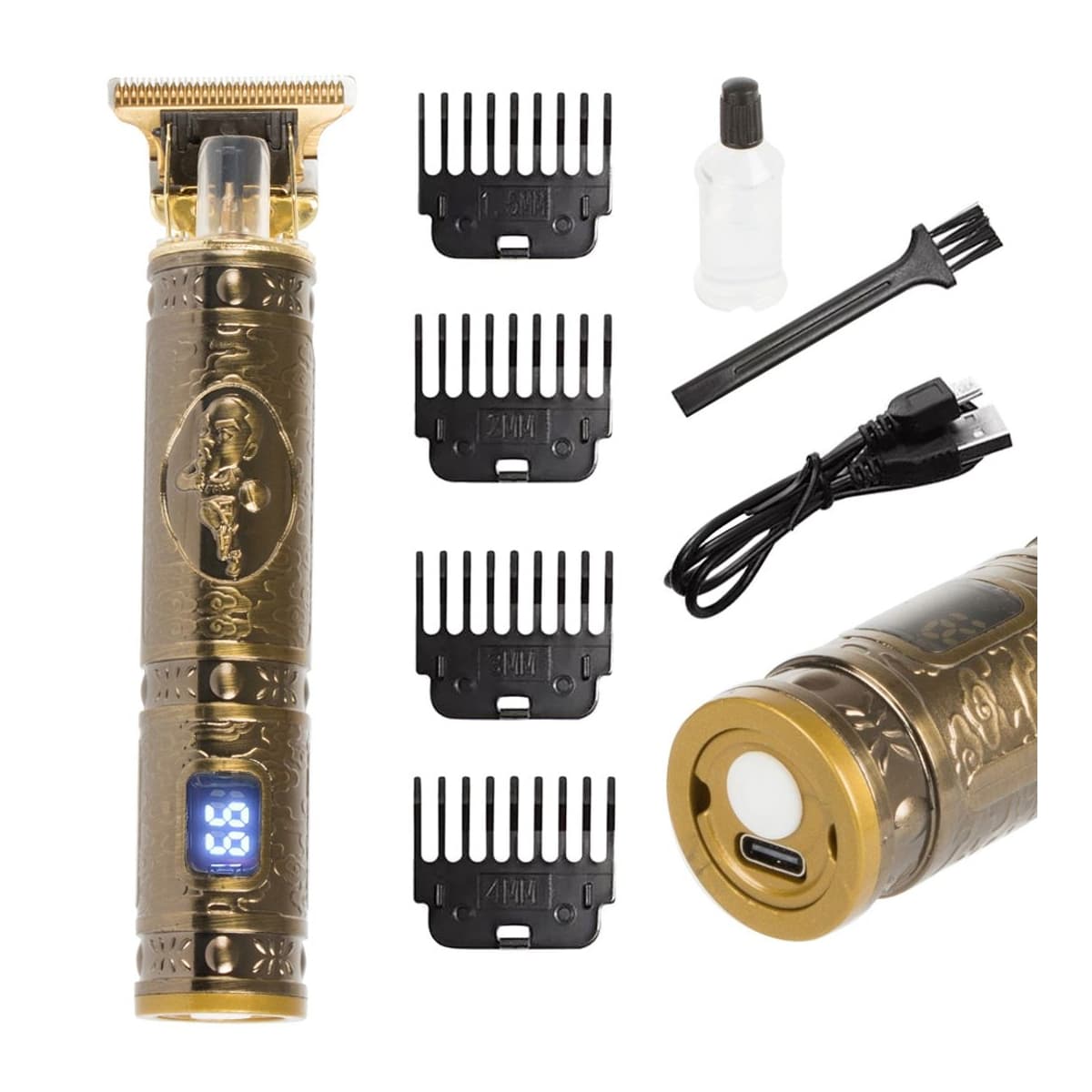 Skäggtrimmer med 4 kammar, LED-display