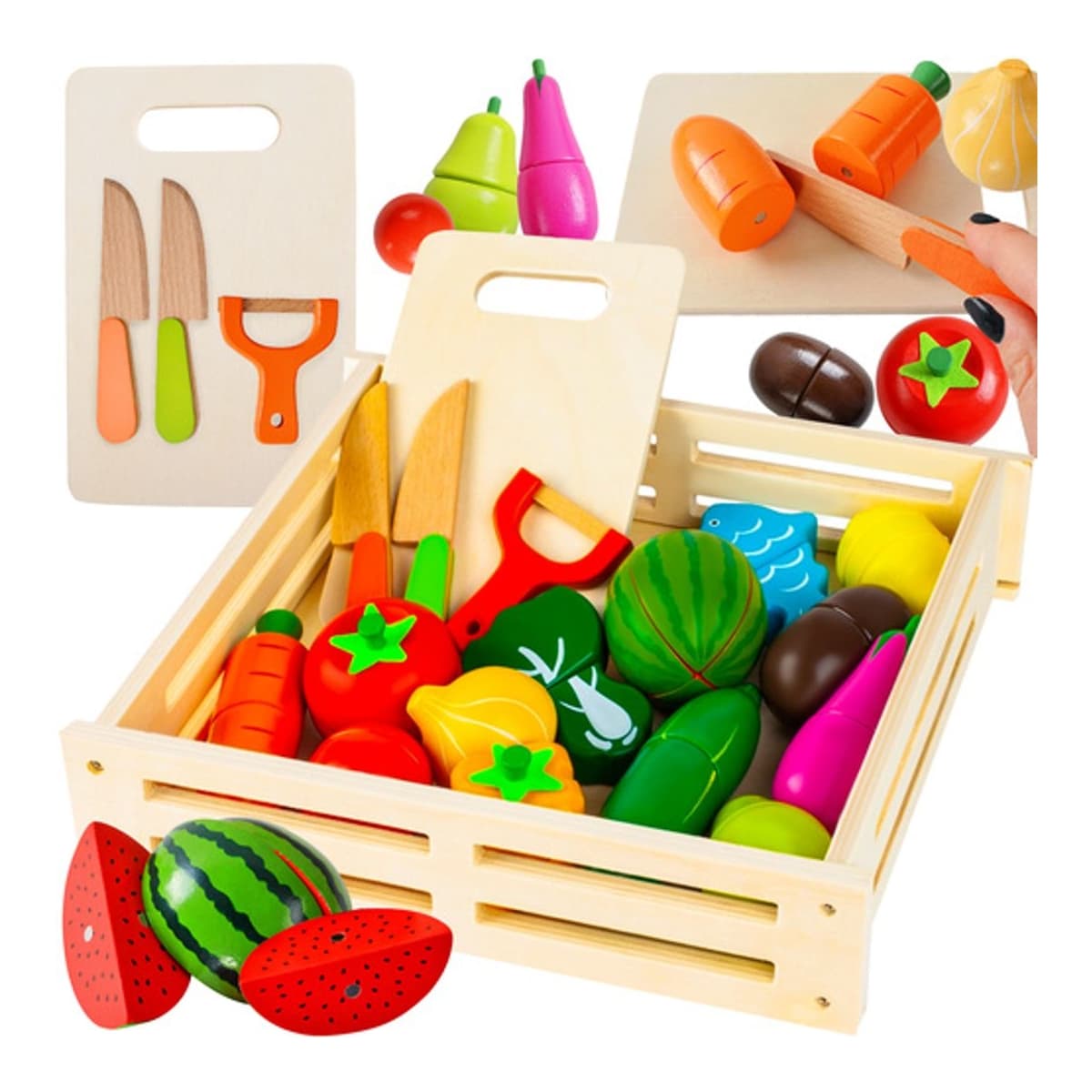 Skärset i trä, 34 delar med grönsaker
