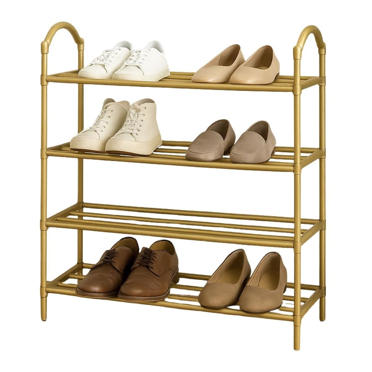 Skoställ 4 våningar, guld, 72x63 cm
