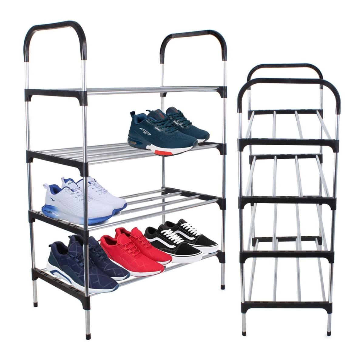 Skoställ aluminium, 4 hyllor, 57x84x30 cm