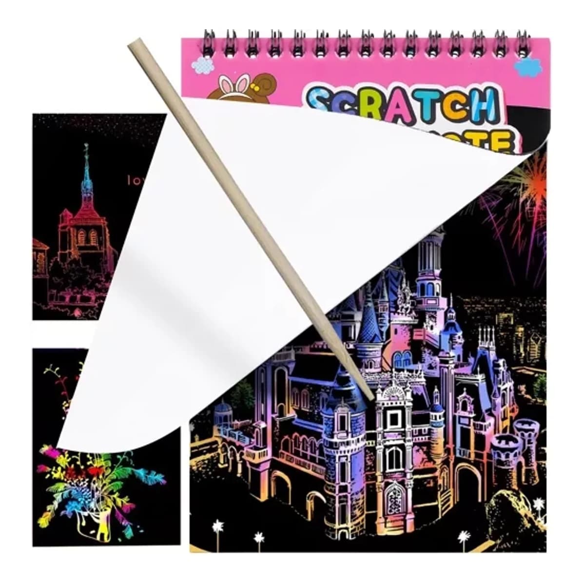 Skrapkort-set med träpenna, 10 blad, 20x14 cm