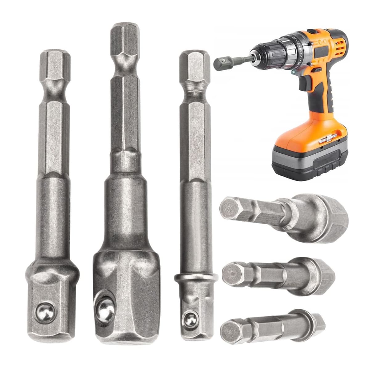 Skruvmejseladapter-set 1/4, 3/8, 1/2 tum