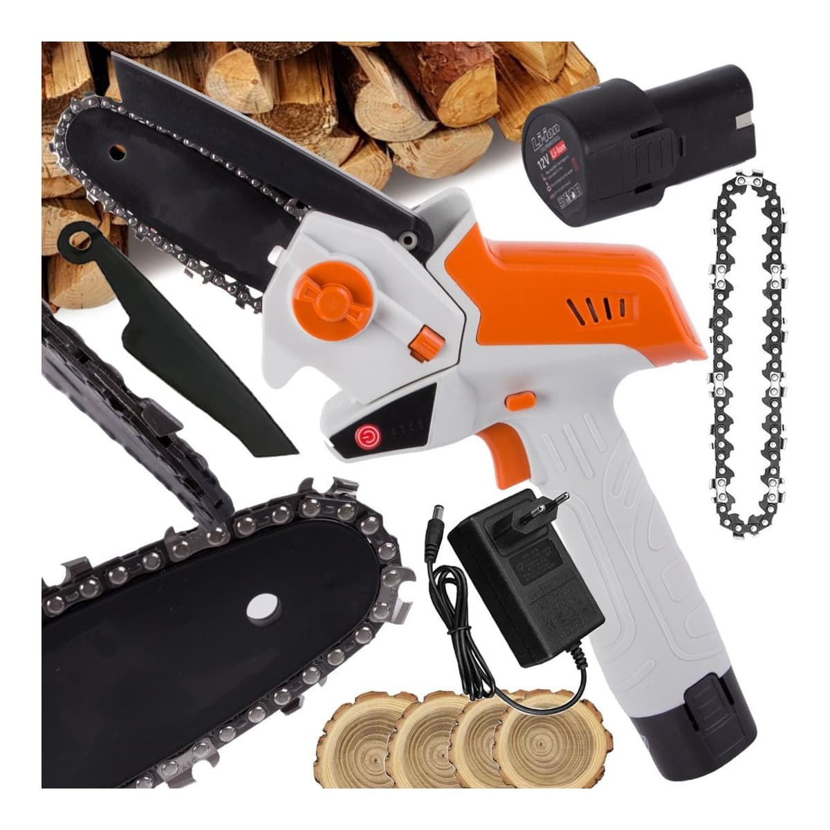 Sladdlös mini-motorsåg, 12V, 10 cm svärd