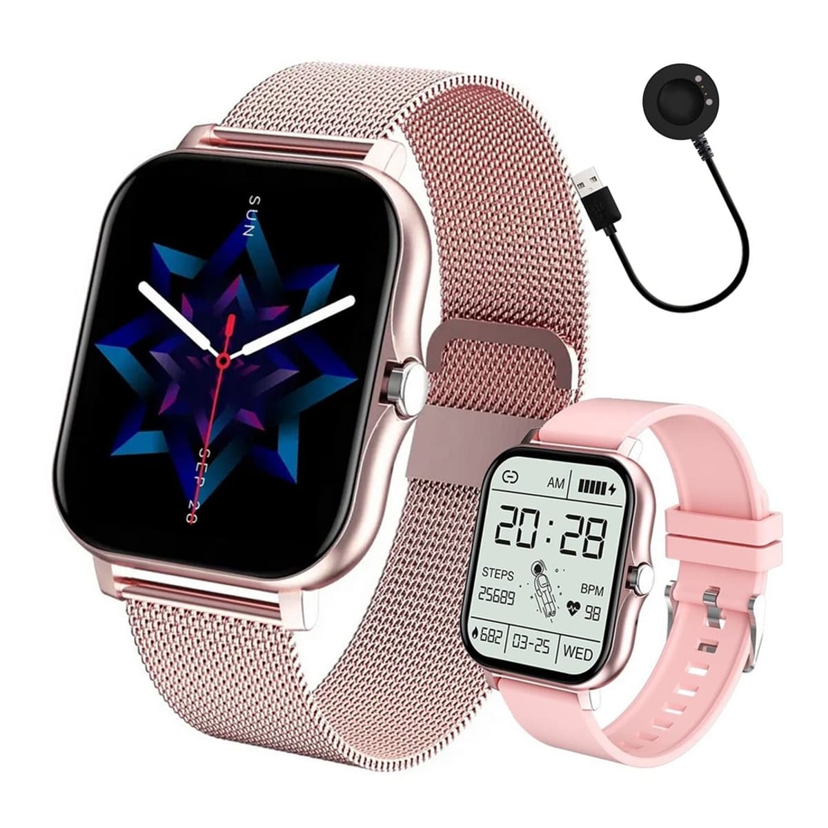 Smartklocka med Bluetooth-samtal, rosa