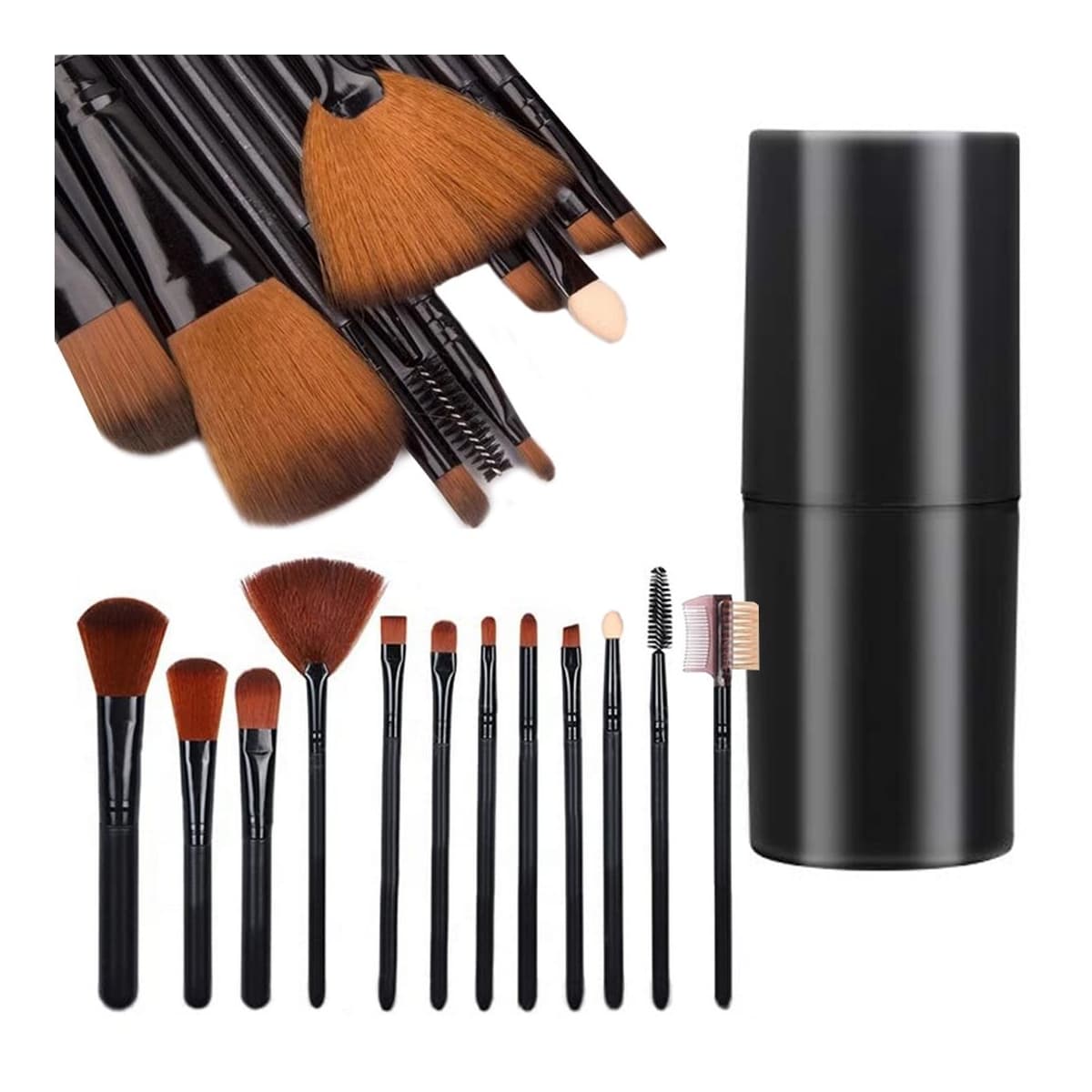 Sminkborstar, set med 12 st i fodral