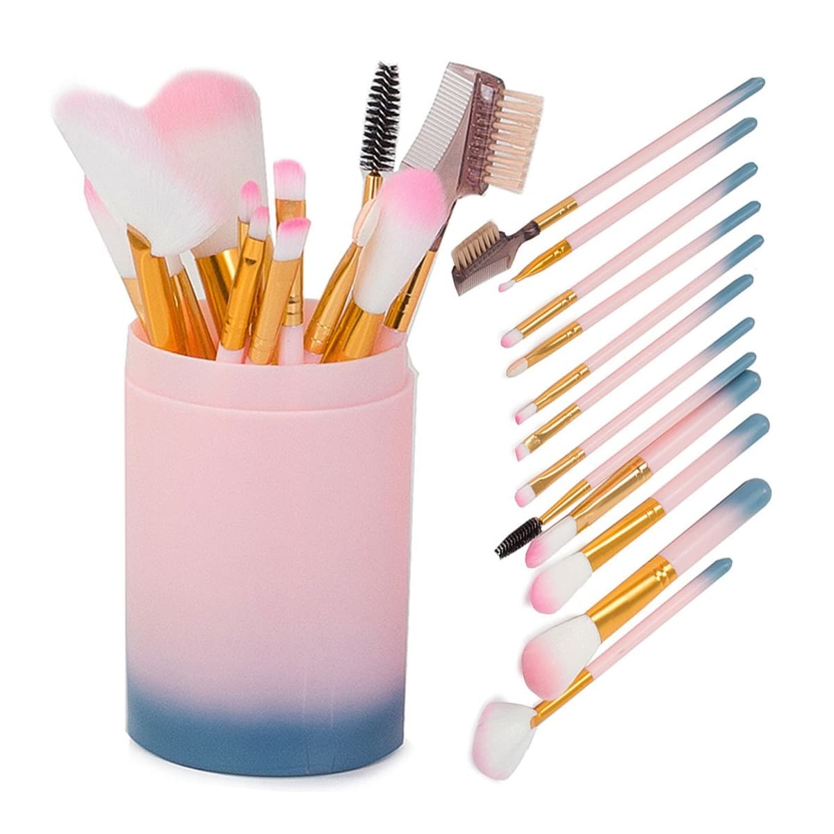 Sminkborstar, set med 12 stycken i fodral
