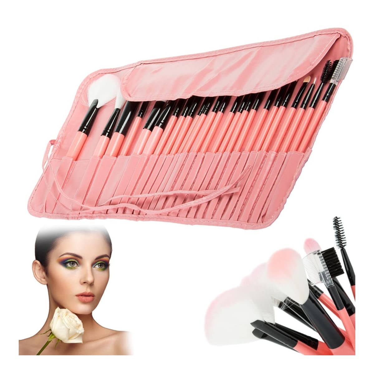 Sminkborstar, set med 24 st, syntetiska