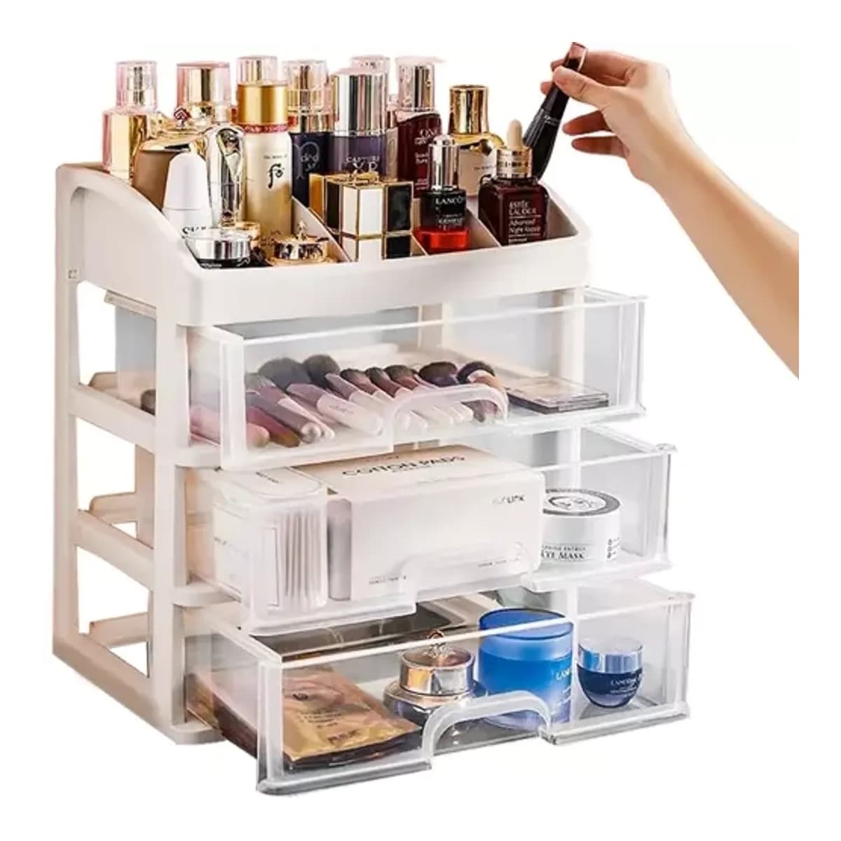 Sminkförvaring med 3 lådor, transparent, 27x23,5 cm