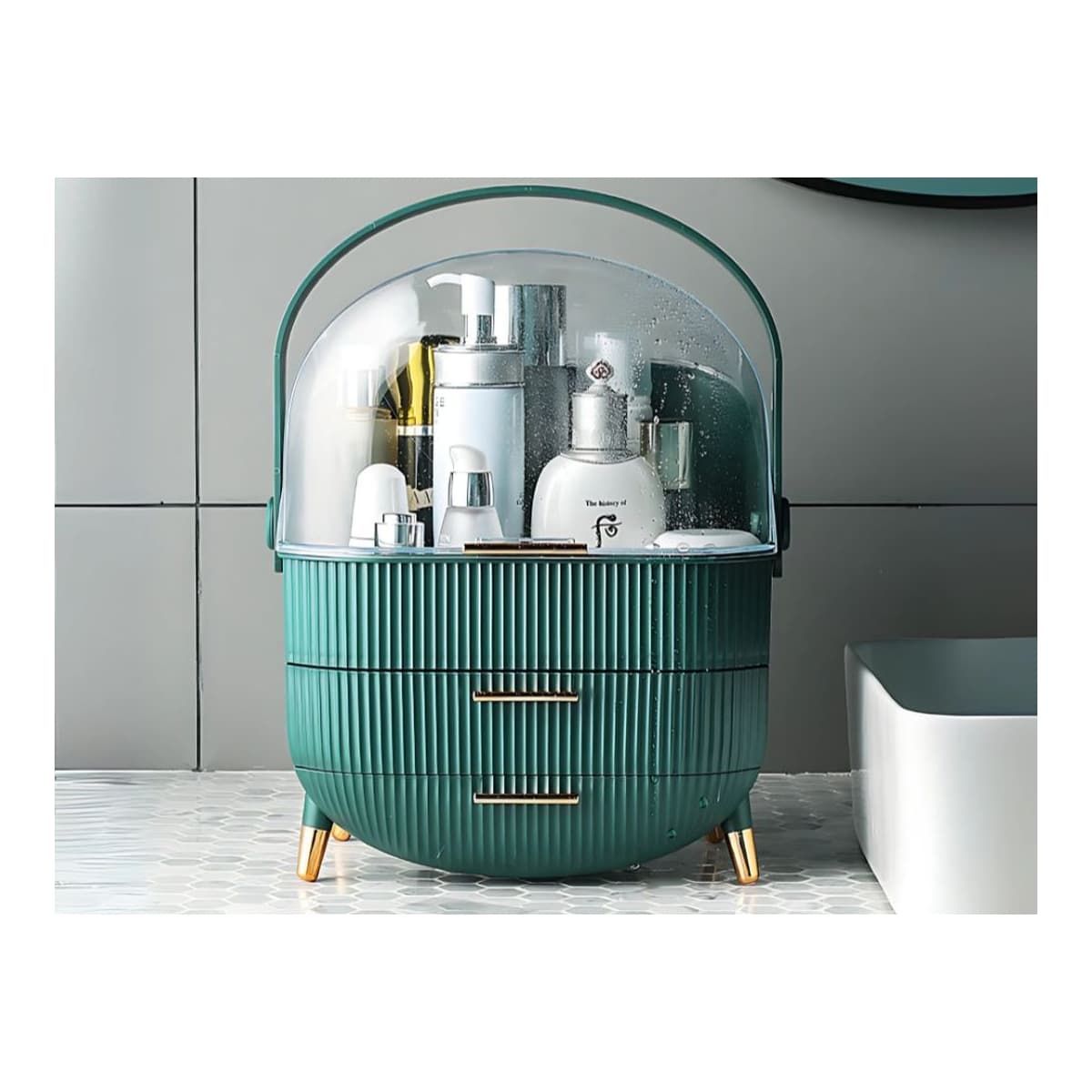 Sminkförvaring med lådor och handtag, 37x25x18 cm