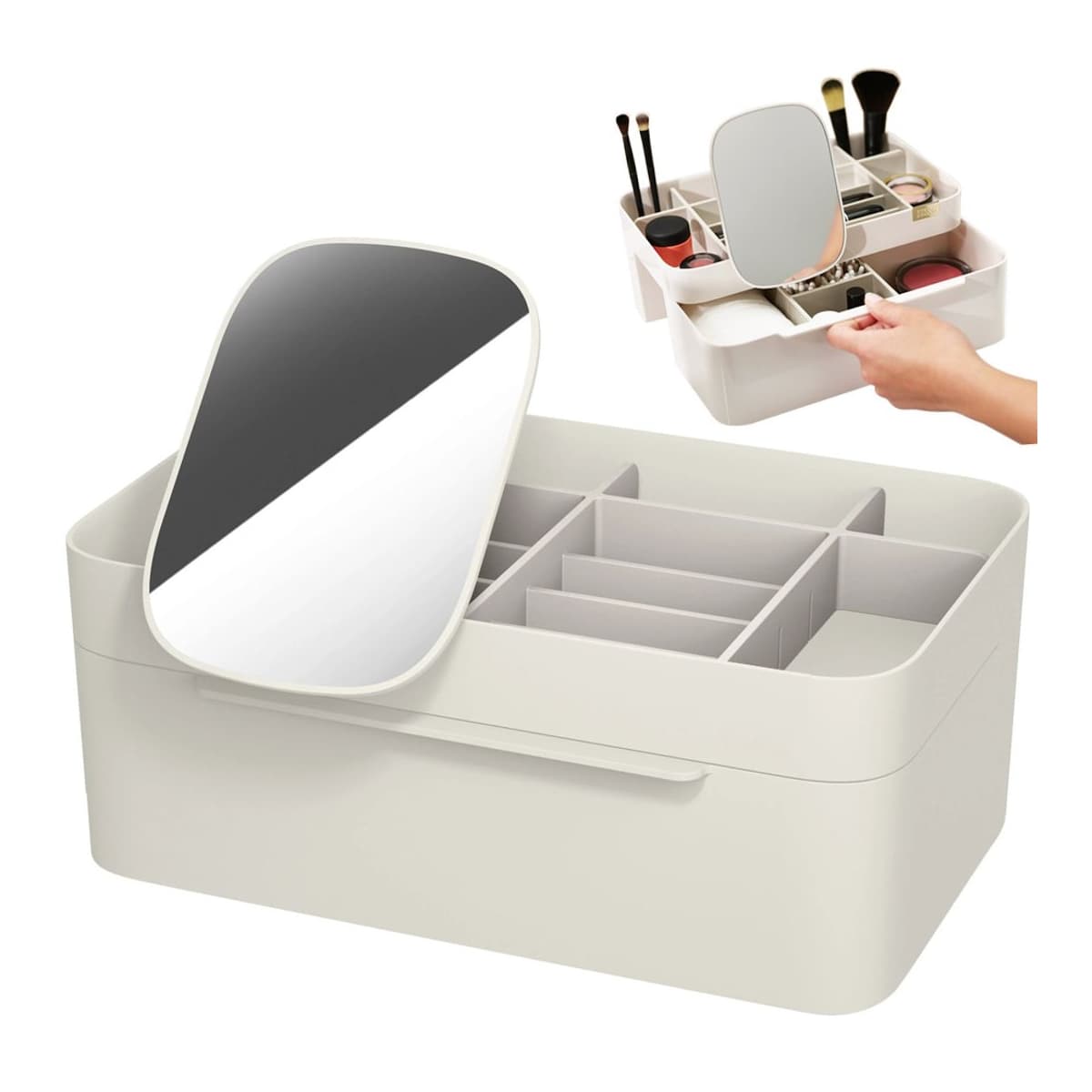 Sminkförvaring med spegel och låda, 30 cm