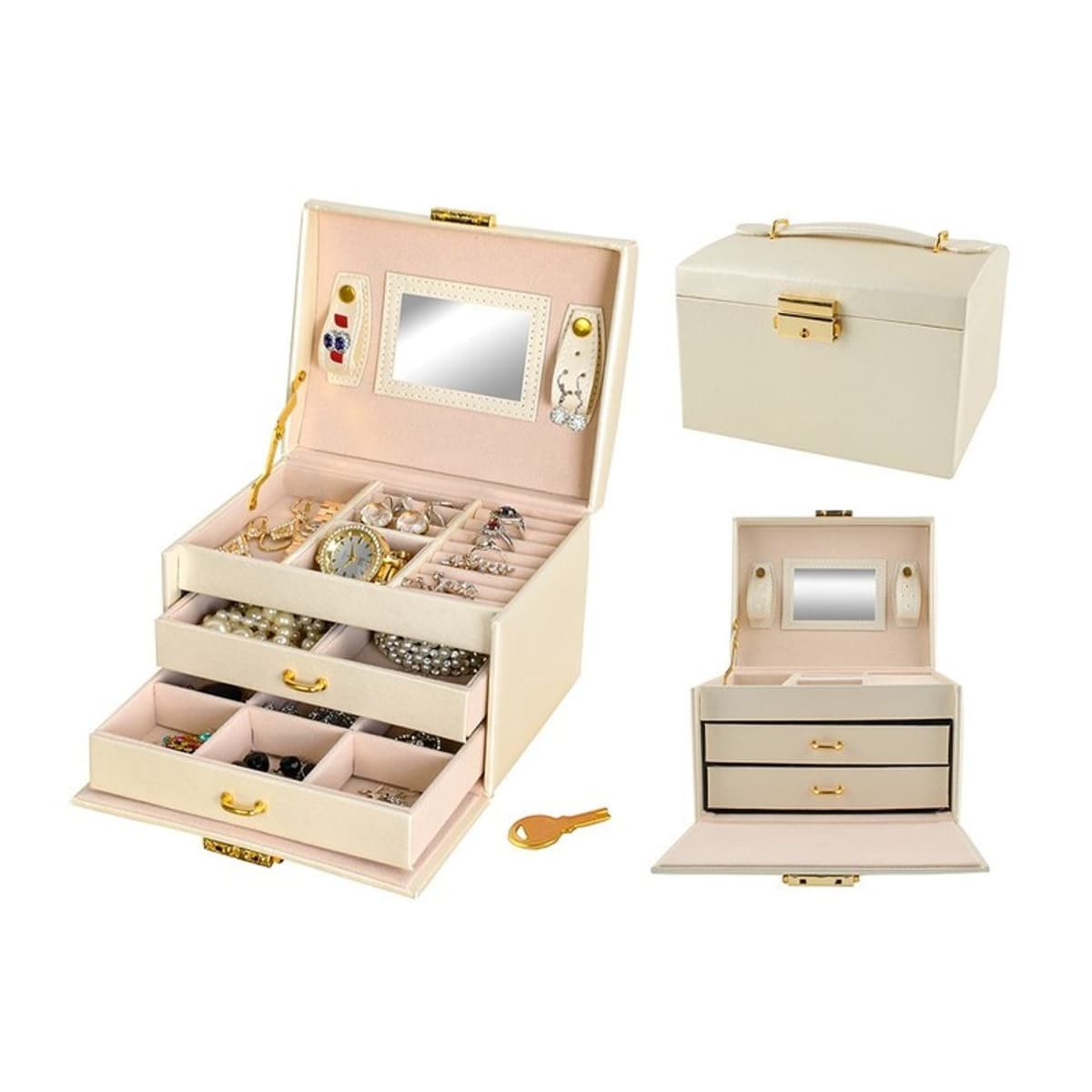 Smyckeskrin med 20 fack och lås, 17,5 cm