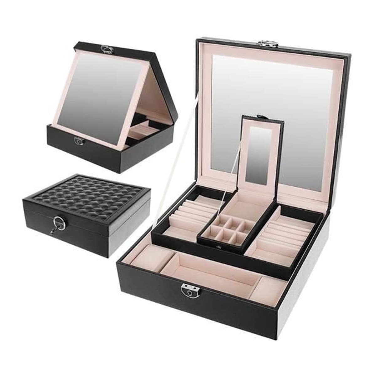 Smyckeskrin med lås och spegel, 25,5 cm