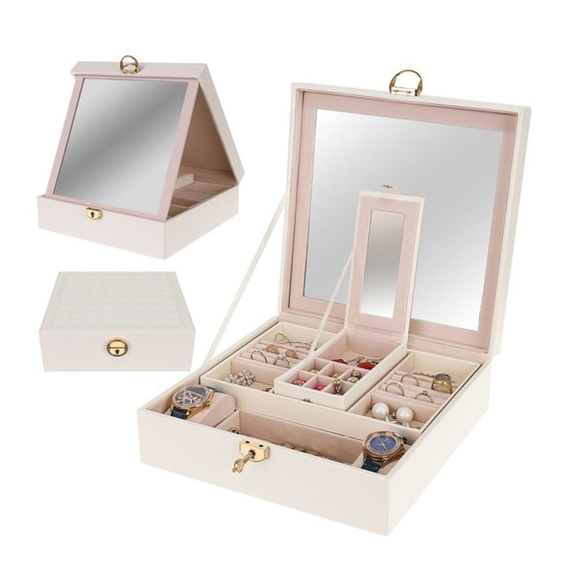 Smyckeskrin med nyckel och resefodral, 25x25 cm