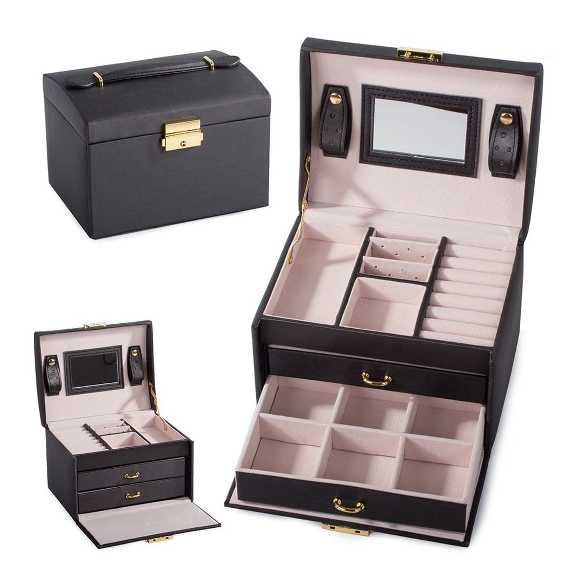 Smyckeslåda med låsbara lådor, 17 x 12 cm