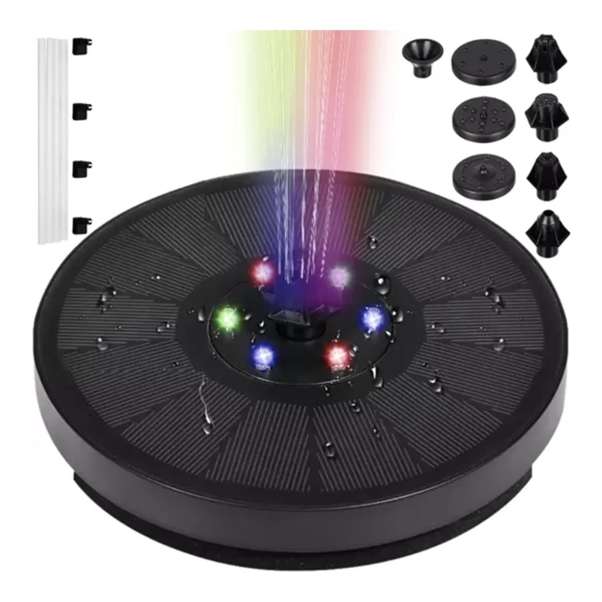 Solcellsfontän med LED, flytande, 7 munstycken