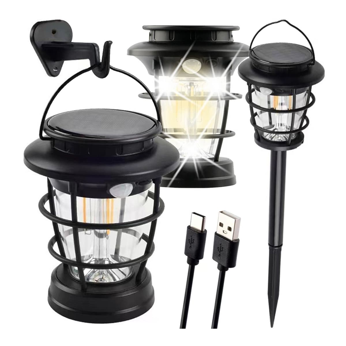 Solcellslampa med rörelsesensor och USB-laddning