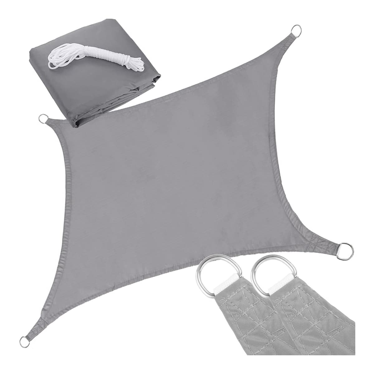 Solsegel, rektangulärt, 3x2 m, grått
