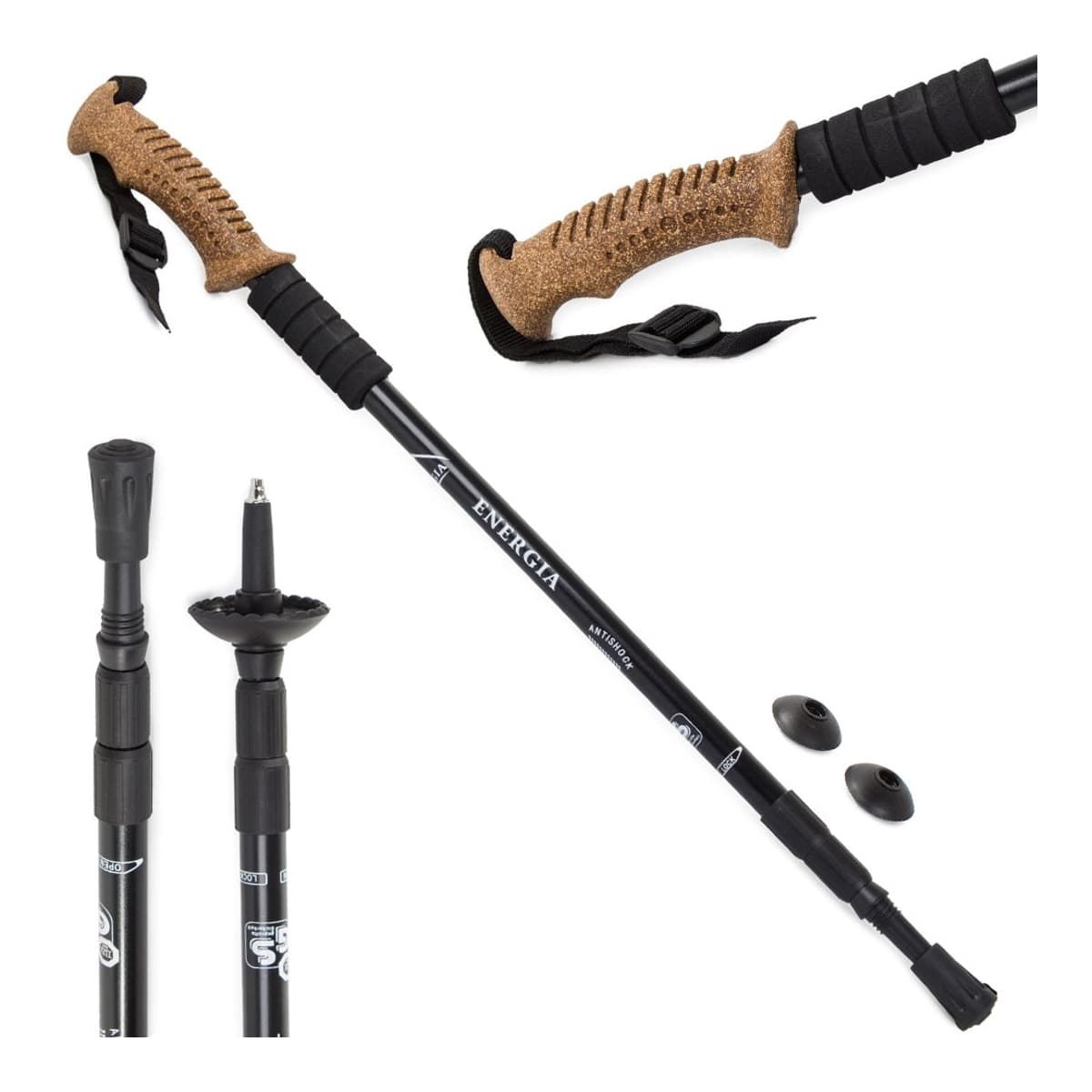 Stavgångsstav med korkgrepp, 64-135 cm